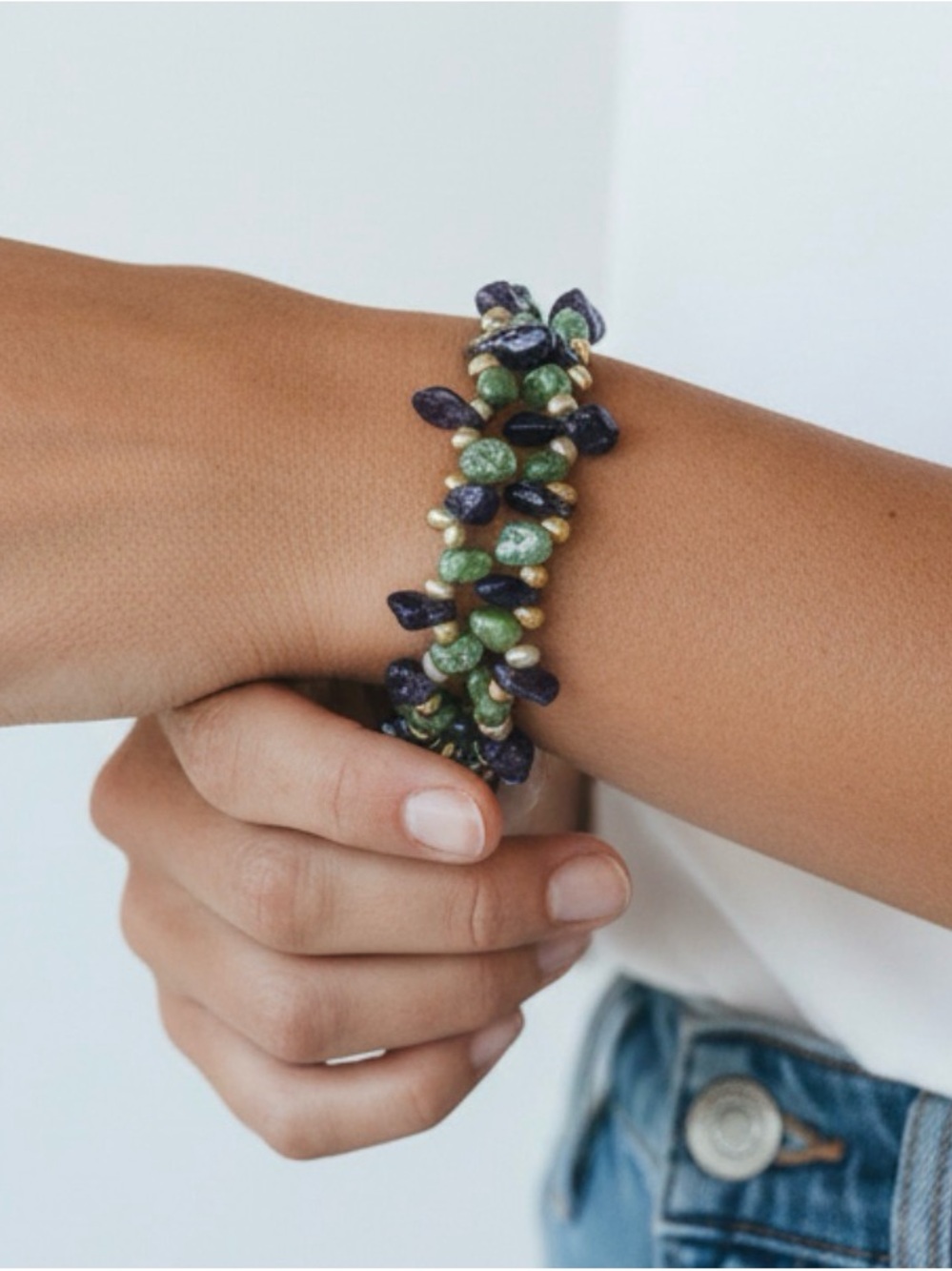 🫶🏻 Gemstone Mix Green & Purple Beaded Bracelet